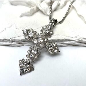 Long Crystal Cross Pendant and Chain